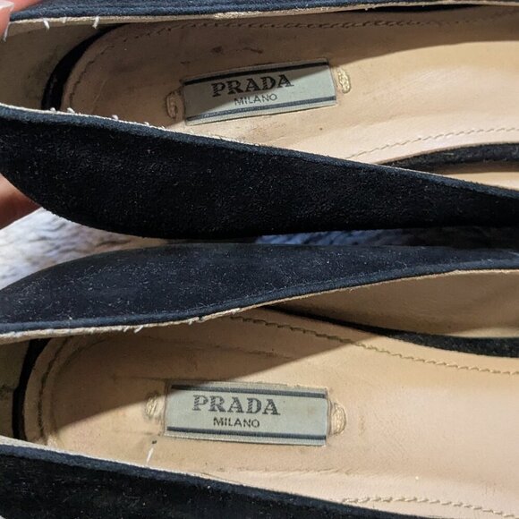Prada Suede Heels Black Block Heels Buckle Size 40 US 10 - Picture 8 of 10